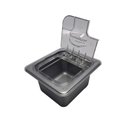 Ver imagem 2 de Conj 14 Cubas Gastronômicas 1/6x65 Mm 900 Ml Plástica Cinza + 14 Tampas Flip, Dobradiça Abertura P/c