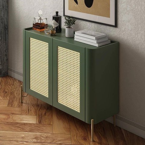 Buffet Bend 99 cm Porta Sextavada Incolar Musgo com Pé Dourado