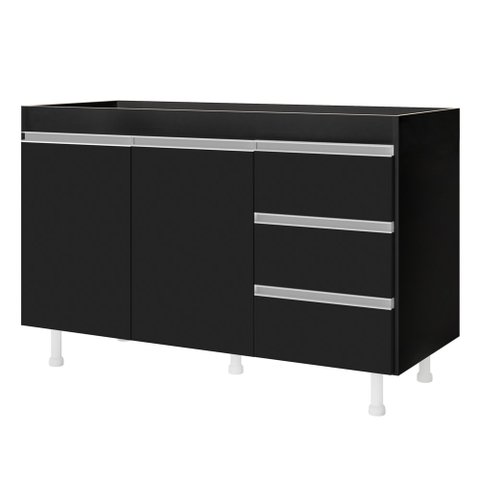 Balcão Gabinete Lux para Pia de 120cm 100% Mdf sem Tampo 02 Portas e 03 Gavetas Preto - Desk Design