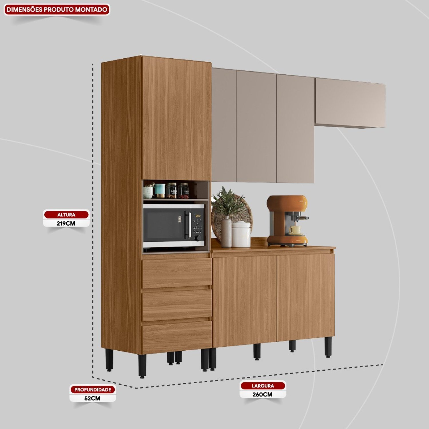 Cozinha Compacta 5 Portas 1 Porta Basculante 3 Gavetas com Balcão Duplo 2 Portas Lazuli - 5