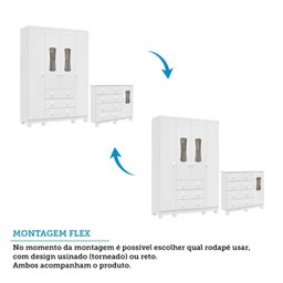 Quarto de Bebê com Guarda-Roupas 4 Portas Janeladas Cômoda e Berço 100% MDF Lana Espresso Móveis - 6