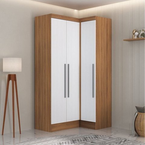 Guarda-Roupa Modulado Viena 3 Portas 4 Gavetas 2 Peças Yescasa Marrom/Nogal/Branco