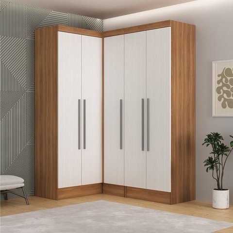 Guarda-Roupa Modulado Viena 5 Portas 4 Gavetas 3 Peças Yescasa Marrom/Nogal/Branco