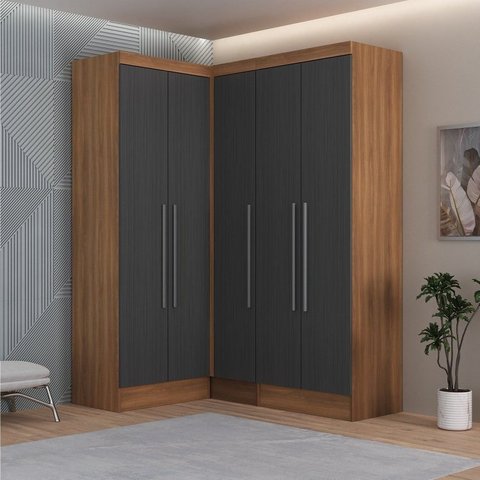 Conjunto de Guarda-Roupa Modulado 5 Portas 4 Gavetas 3 Peças Viena Yescasa Marrom/Nogal/Grafite