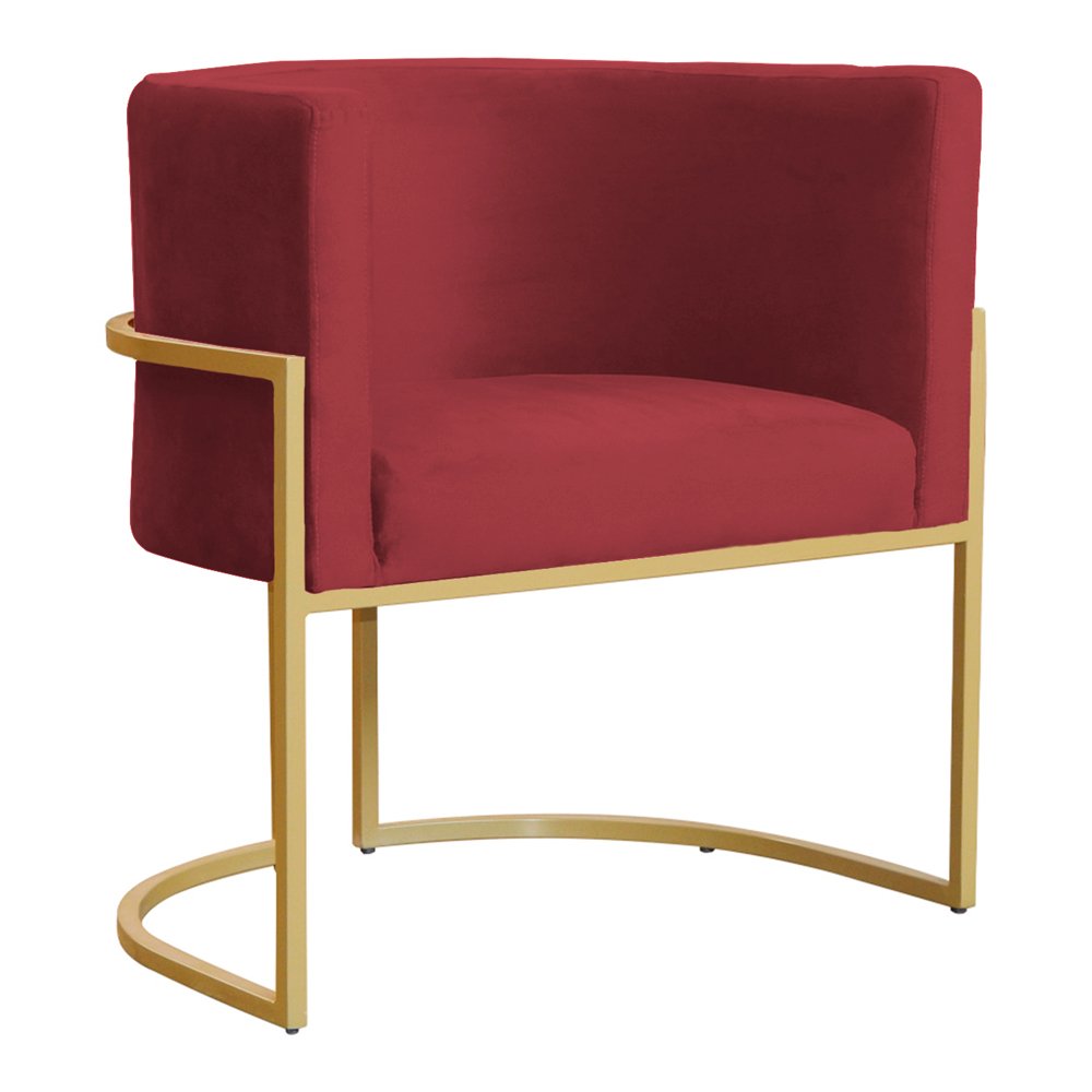 Poltrona Decorativa Sala de Estar Luana Base Gold Veludo Vermelho - Montanaris Decor Md Montanaris D - 1