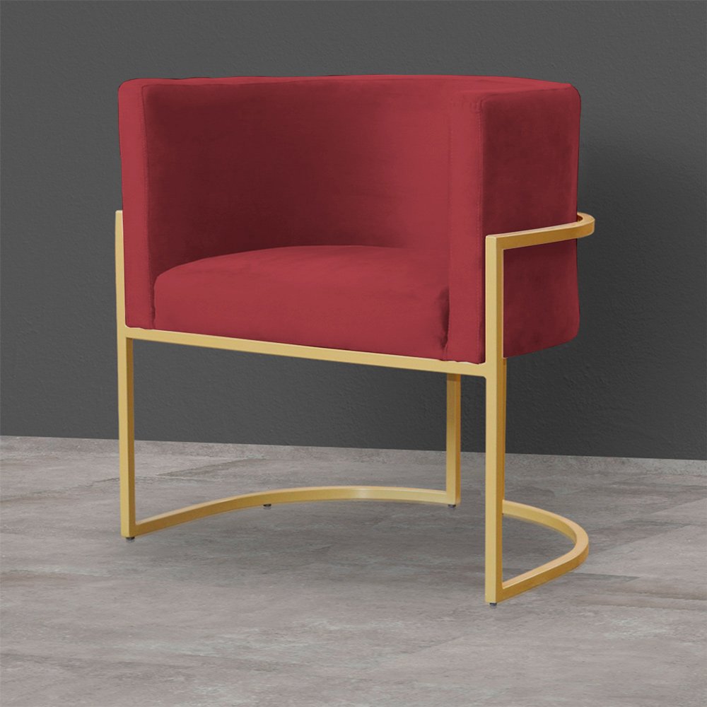 Poltrona Decorativa Sala de Estar Luana Base Gold Veludo Vermelho - Montanaris Decor Md Montanaris D - 3