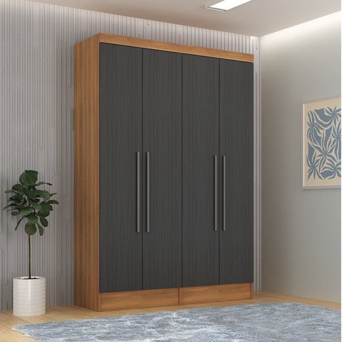 Conjunto Guarda-Roupa Modulado Viena 4 Portas 4 Gavetas 2 Peças Yescasa Marrom/Nogal/Grafite