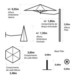Ombrelone Lateral Preto - 3,00m de Diâmetro - em Alumínio - para Fixação no Piso - Persianet - 7