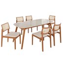 Ver imagem 2 de Sala de Jantar Mesa 180x80cm Tampo em MDF com Vidro 6 Cadeiras em Linho Ceci Yescasa Marrom/Marromis