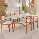 Ver imagem 1 de Sala de Jantar Mesa 180x80cm Tampo em MDF com Vidro 6 Cadeiras em Linho Ceci Yescasa Marrom/Marromis