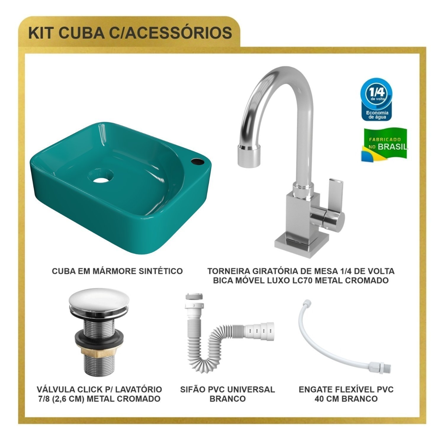 Kit Cuba Ro36 Cross com Torneira Luxo e Válvula Click com Sifão e Flexível - 10