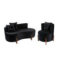 Ver imagem 2 de Conjunto 01 Poltrona + Sofá Curvo Orgânico Luna Veludo Preto - Montanaris Decor