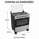 Ver imagem 3 de Fogão a Gás Delicato 6 Bocas com Forno 84 Litros Mesa em Aço Inox com Tampa de Vidro Clarice