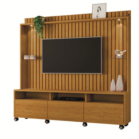 Estante Home Ripado Absoluto para Tv até 65 Polegadas -2 Portas e Nicho com Leds -rodizio -carmolar: