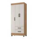 Ver imagem 3 de Guarda Roupa Solteiro Nilo 3 Portas 2 Gavetas MDP Nature Off White Leão Móveis