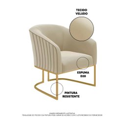 Kit 02 Poltrona Decorativa Glow Veludo Base Aço Zahav - 4