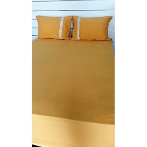 Jogo de Cama Queen Malha de Algodão 3 Peças Amarelo Mostarda
