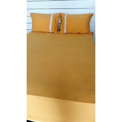 Jogo de Cama Queen Malha de Algodão 3 Peças Amarelo Mostarda