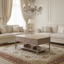 Ver imagem 1 de Mesa de Centro 2 Gavetas Tampo de Madeira Maciça Escovada Pés Torneados Louise