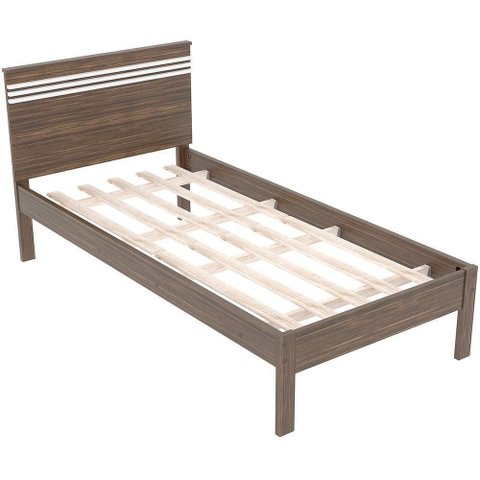 Cama Solteiro com Cabeceira Rafaela MDP-BP Nogal-Branco Tecnomobili