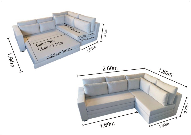 Sofá de Canto SFC_MM 04 que se Transforma em Sofá Cama de Casal Resistente e Confortável Sued - 4