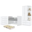 Ver imagem 1 de Dormitório Infantil Labirinto com Guarda Roupa, Cômoda, Berço Branco Brilho e Colchão - Móveis Henn