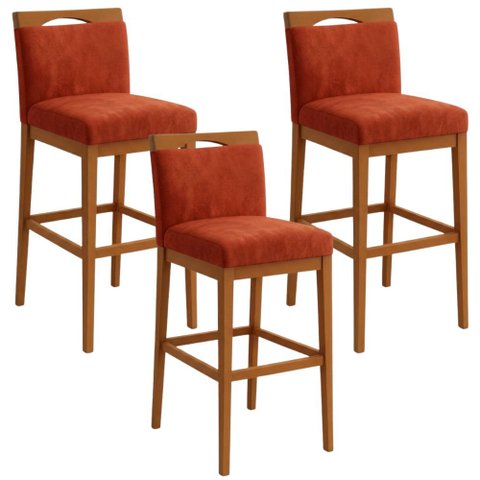 Kit 3 Banquetas Alta Cozinha Gourmet Conforto Suede:Suede Terracota