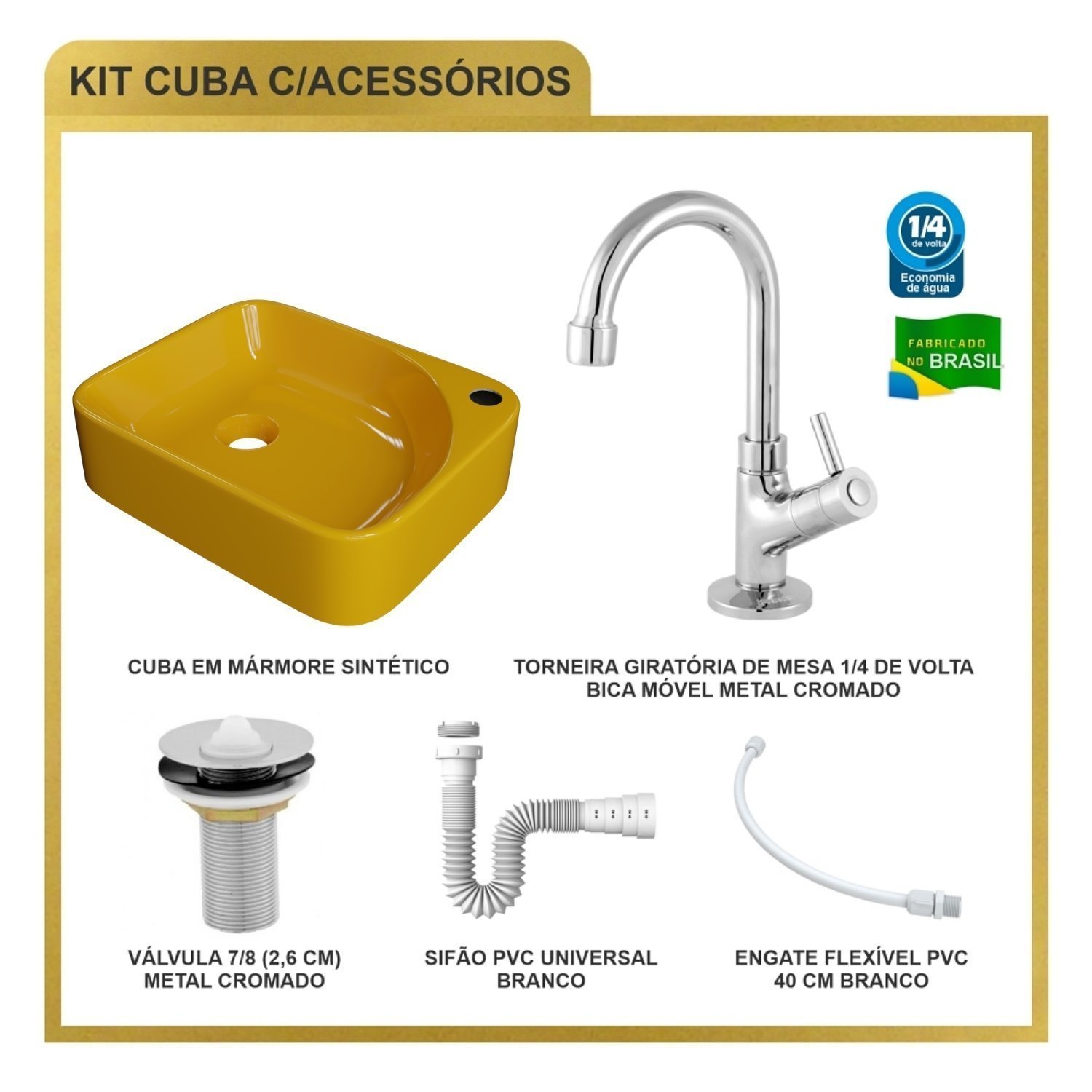 Kit Cuba Ro36 Cross com Torneira 1198 e Válvula Metal com Sifão e Flexível - 10