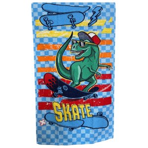 Toalha Banho Dinossauro Rex Skate Felpuda Estampada 60x110cm