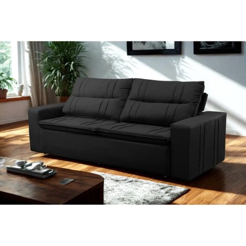 Sofá Retrátil e Reclinável 3 Lugares com Molas 1,80m Escócia Suede Preto Mirra Decor