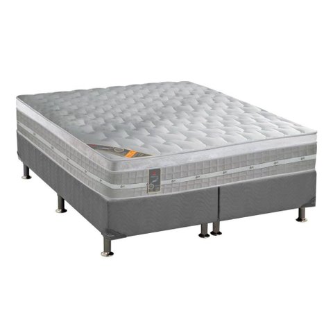 Cama Box Queen: Colchão Molas Pocket Ensacadas Castor Premium Gel + Base Crc Suede Gray (158x198)