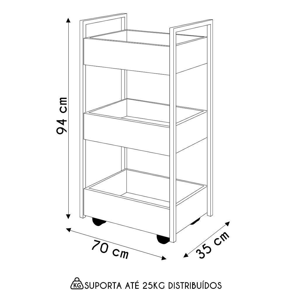 Carrinho Auxiliar para Salão de Beleza Industrial Liss M24 Freijó/preto - Mpozenato - 5