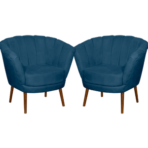 Kit 02 Poltrona Pétala Flor Decorativa Suede Azul Marinho