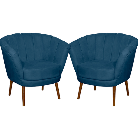 Kit 02 Poltrona Pétala Flor Decorativa Suede Azul Marinho