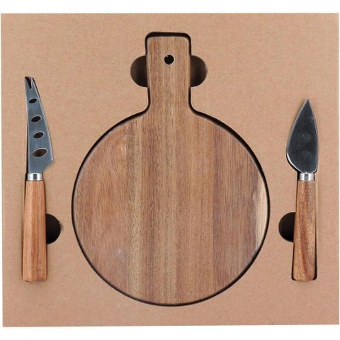 Cheesy Jg P/ Queijo 2x26x28cm Madeira Natural 3pç