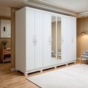 Ver imagem 1 de Guarda-Roupa Casal 8 Portas 6 Gavetas com Espelho e Pés MDF 236cm Serenata Branco