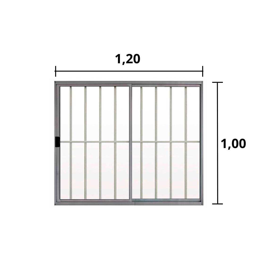 Janela de Correr 2 Folhas  C/Grade Alumínio Brilhante 1.00 x 1.20 Linha Modular - Hale - 2