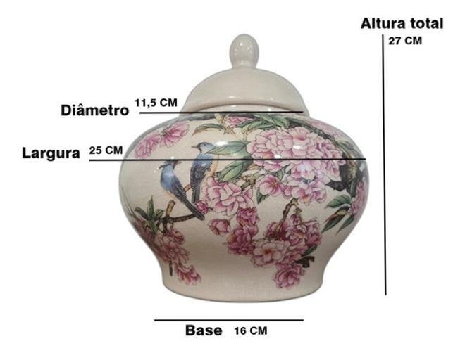 Vaso Decorativo Cerâmica Bege Floral Pássaros 27 X 25 - 8