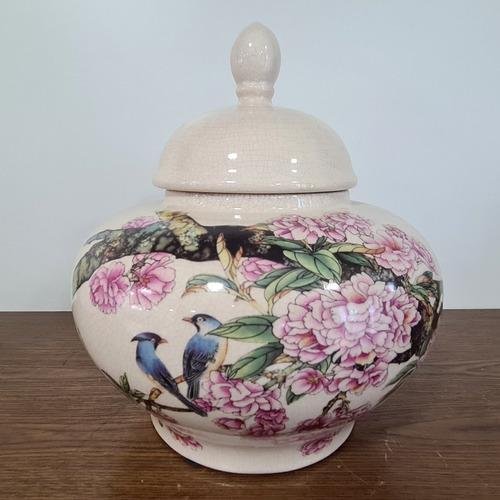 Vaso Decorativo Cerâmica Bege Floral Pássaros 27 X 25 - 6