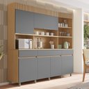 Ver imagem 1 de Armário de Cozinha 6 Portas 3 Gavetas 220cm 100% MDF Realeza Marrom/Carvalho/Titânio