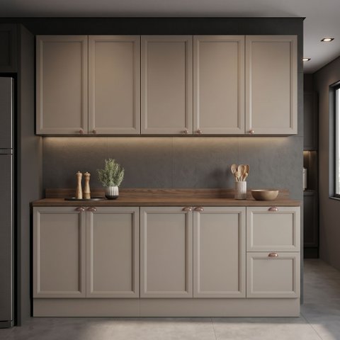 Cozinha Modulada Completa Olivia 2,00m 9 Portas e 2 Gavetas Estilo Americano com Tampos
