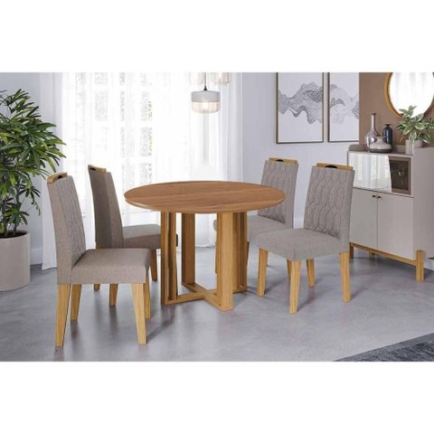 Sala de Jantar Completa Flora Tampo Madeirado C/ Vidro 109cm e 4 Cadeiras Paola Cinamomo/off White