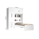 Ver imagem 3 de Roupeiro Can com Cama Baú Solteiro 1.57m 4 Portas e 3 Gavetas Amplo Espaço Interno Cor Branco Ja