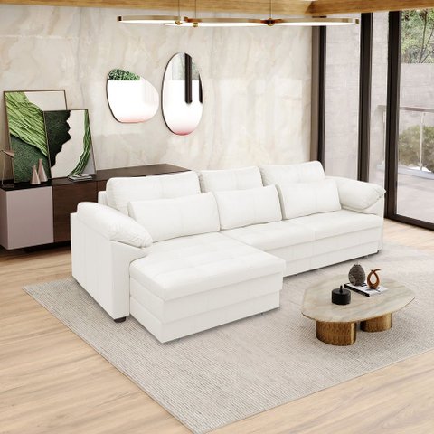 Sofá Retrátil Elétrico Sala de Estar Nolan Bipartido 257cm Conforto Premium em Couro Branco G58 - Gr