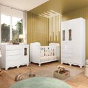 Ver imagem 1 de Quarto de Bebê Guarda-Roupa 3 Portas Cômoda e Berço 100% MDF Lana Espresso Móveis Branco Brilho