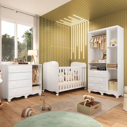 Quarto de Bebê Completo com Guarda Roupas 3 Portas Cômoda e Berço com Rodizio 100% Mdf Lana Espresso - 2