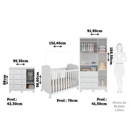 Quarto de Bebê Completo com Guarda Roupas 3 Portas Cômoda e Berço com Rodizio 100% Mdf Lana Espresso - 4