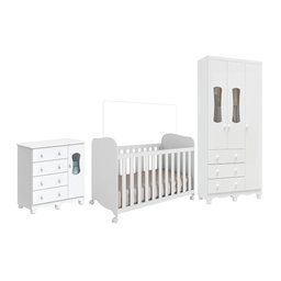 Quarto de Bebê Completo com Guarda Roupas 3 Portas Cômoda e Berço com Rodizio 100% Mdf Lana Espresso - 3