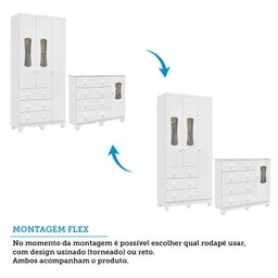 Quarto de Bebê Completo com Guarda Roupas 3 Portas Cômoda e Berço com Rodizio 100% Mdf Lana Espresso - 6