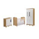 Ver imagem 3 de Quarto de Bebê Guarda-Roupa 3 Portas Cômoda e Berço MDF Lana Espresso Móveis Branco Brilho/Amêndoa